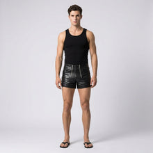 Load image into Gallery viewer, Men’s Matte Black Leather Shorts – Premium Elastic Waist Luxury Shorts
