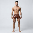 Men’s Brown Croc Embossed Leather Shorts – Premium Textured Luxury Shorts