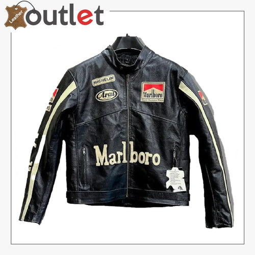 Marlboro Black Genuine Leather Jacket for Men Leather Outlet