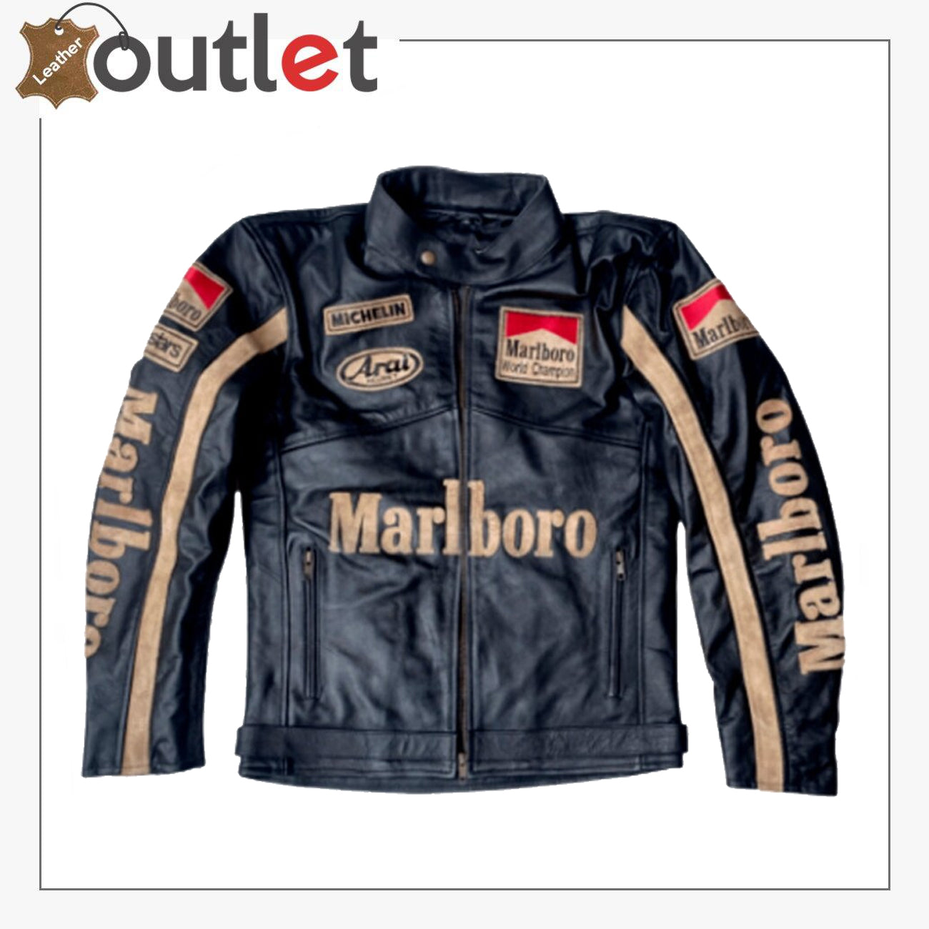 Marlboro Vintage Leather Racing Biker Leather Jacket Leather Outlet