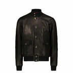 Herren Leder Bomberjacke, Schwarz