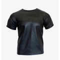 Men's Genuine Sheep Black Leather T-Shirt | Leather Outlet