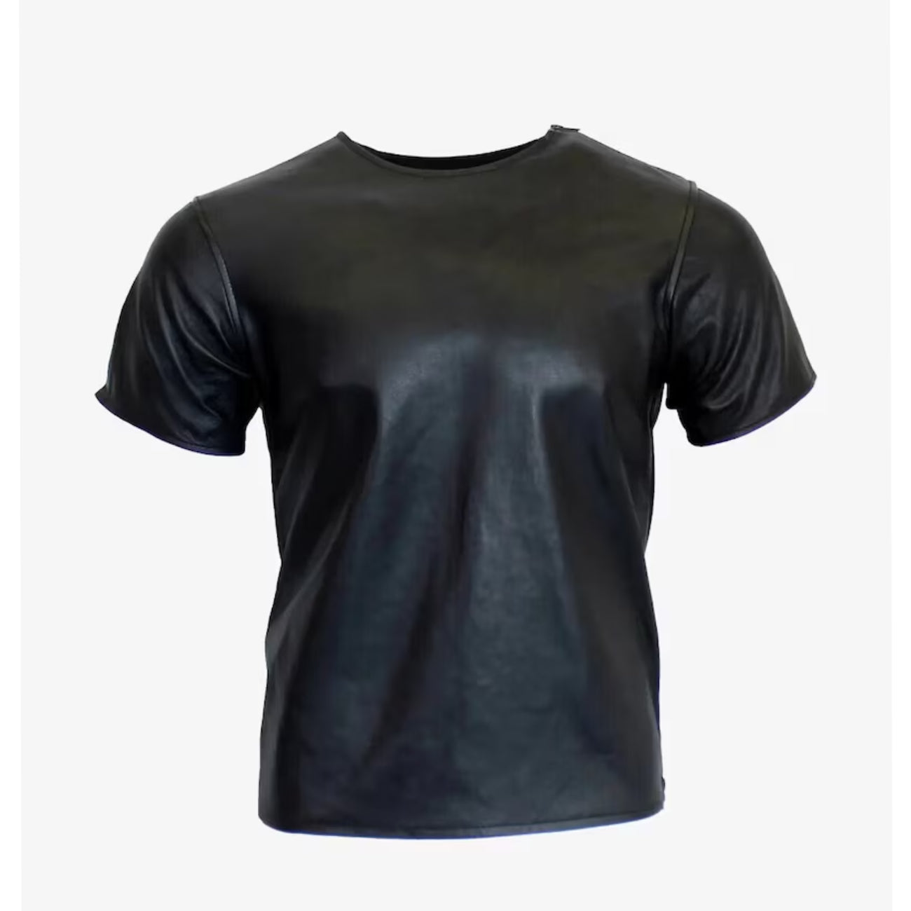 Men's Genuine Sheep Black Leather T-Shirt | Leather Outlet
