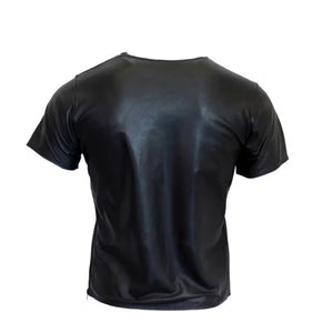 Men Genuine Sheep Black Leather T Shirt