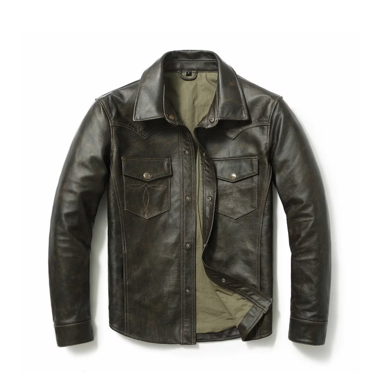 Men New style Dark Brown Slim Fit Leather Shirt Leather Outlet