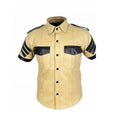 Men's Unique Style Real Leather Shirt | Beige & Black Lambskin