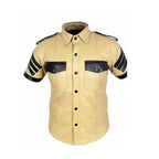 Men's Unique Style Real Leather Shirt | Beige & Black Lambskin