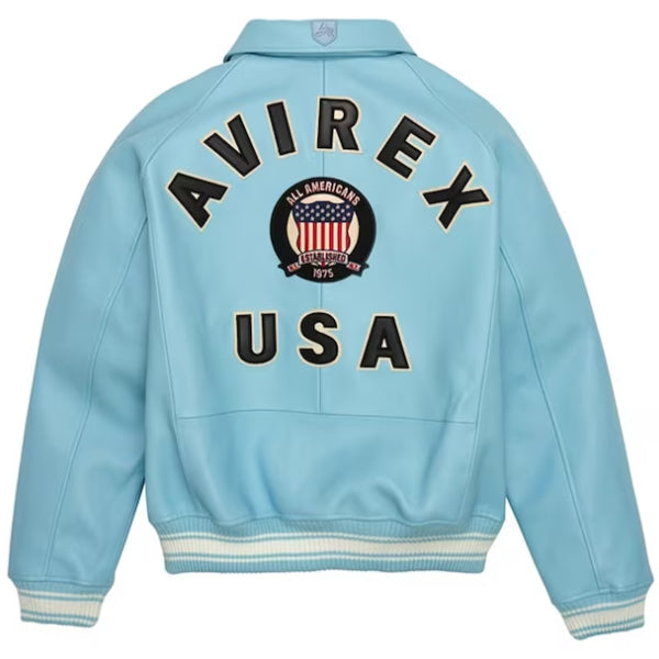 Own the Streets: Stylish Sky Blue Leather Jacket for Men by Avirex – Leather Outlet