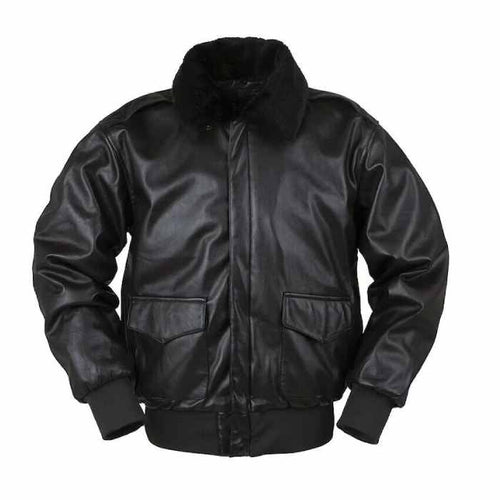 Men's Black Pilot Leather Bomber Jacket Leather Outlet