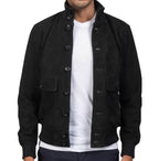 Men’s Black Suede Leather Bomber Jacket – Classic & Stylish Outerwear