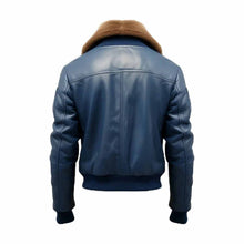 Load image into Gallery viewer, Men&#39;s Blue Flight Bomber Biker Leather Jacket Leather Outlet
