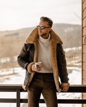 Load image into Gallery viewer, Men’s Brown B3 Flying Aviator Shearling Leather Jacket
