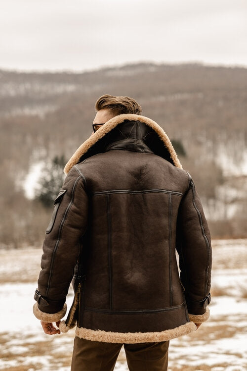 Men’s Brown B3 Flying Aviator Shearling Leather Jacket