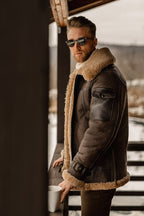 Men’s Brown B3 Flying Aviator Shearling Leather Jacket