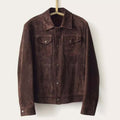 Custom Brown Suede Leather Trucker Jacket for Men
