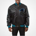 Men’s Carolina Panthers Black Leather Jacket – Classic NFL Fan Gear