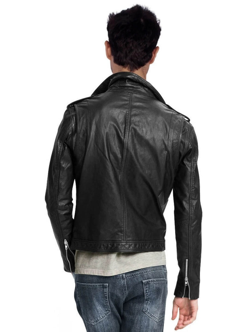 Men's Classic Black Leather Moto Biker Jacket – Genuine Cowhide
