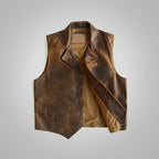 Men’s Classic Brown Sheepskin Cowboy Leather Vest
