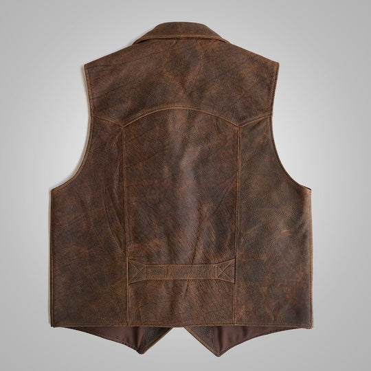 Men’s Classic Brown Sheepskin Cowboy Leather Vest