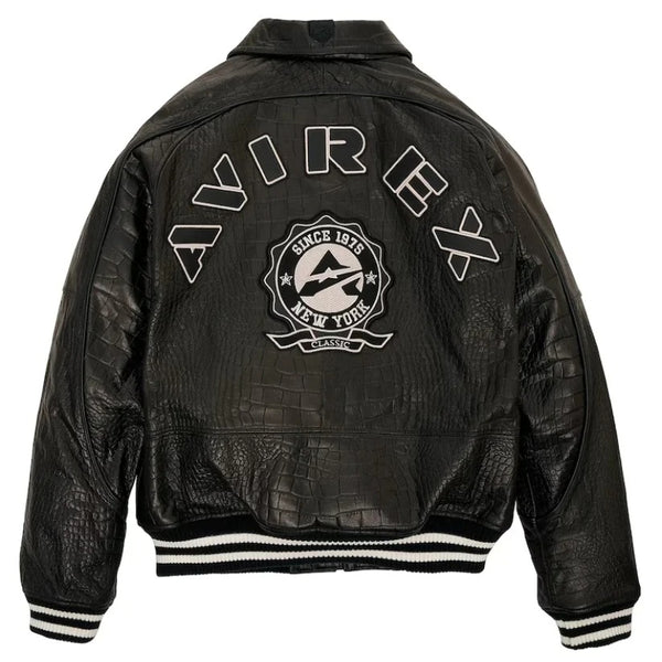 Men's Crocodile Embossed AVIREX ICON Leather Jacket - 20% Sale