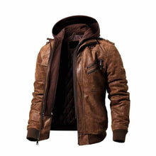 Load image into Gallery viewer, Men&#39;s Distressed Brown Leather Hood Jacket Leather Outlet
