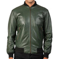 Herren Grüne Echtleder Bomber Motorradjacke