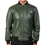 Herren Grüne Echtleder Bomber Motorradjacke