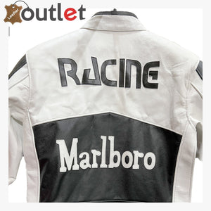 Men's Marlboro White and Black Genuine Leather Jacket Biker Jacket