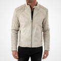 Men’s Off-White Stand Collar Leather Biker Jacket