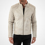 Men’s Off-White Stand Collar Leather Biker Jacket