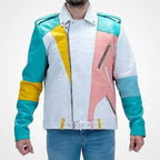 Men’s Pastel Leather Moto Jacket – Multi-Color Biker Style