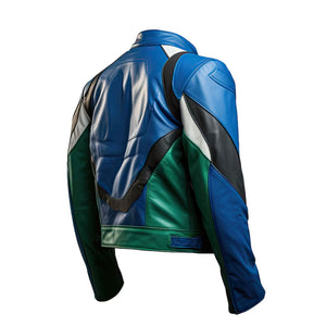 Men’s Royal Blue Green Genuine leather Jacket