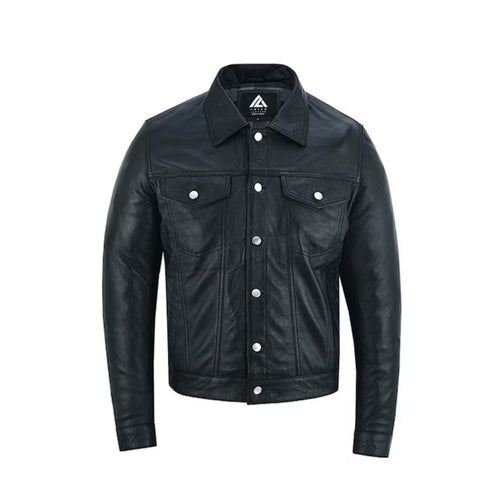 Men's Sheepskin Leather Trucker Shirt Premium Quality Leather Outlet