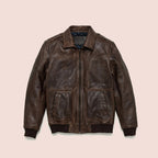 Men’s Vintage A2 Brown Lambskin Leather Bomber Jacket