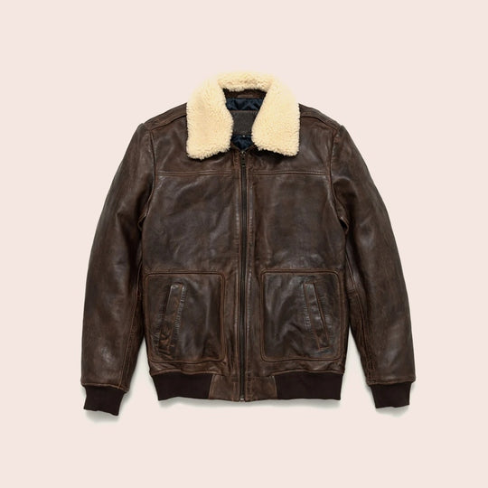 Men’s Vintage A2 Brown Shearling Lambskin Leather Bomber Jacket