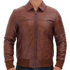 Men’s Vintage Brown Leather Bomber Jacket – Classic Flight Style