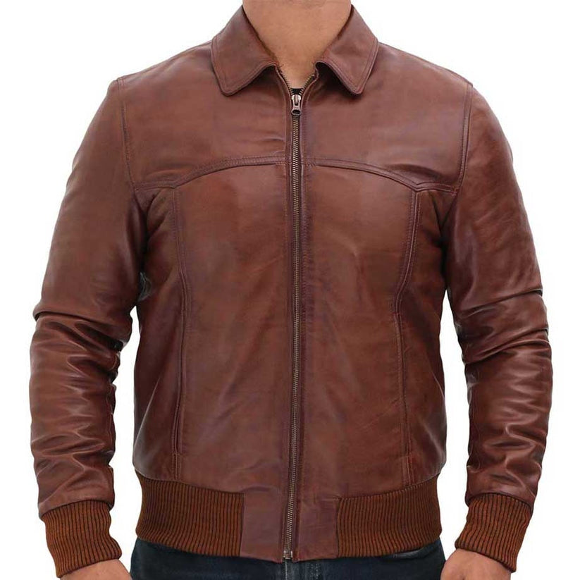 Herren Vintage braune Lederbomberjacke – Klassischer Fliegerstil