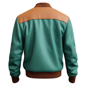 Men’s White Sea Green Genuine Varsity Leather Jacket Leather Outlet