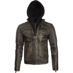 Men’s Gatsby Distressed Brown Leather Jacket – Quilted Shoulder Cafe Racer Jacket