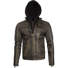 Load image into Gallery viewer, Men’s Gatsby Distressed Brown Leather Jacket – Quilted Shoulder Cafe Racer Jacket
