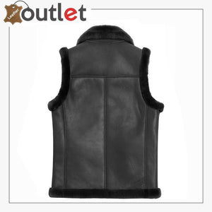 Mens Black Genuine Shearling Lined Vest