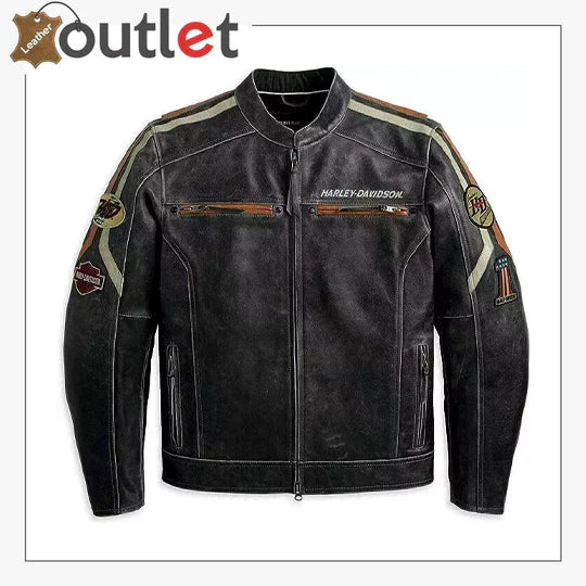 Herren Biker Lederjacke Schwarz