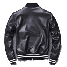 Load image into Gallery viewer, Mens Black leather zippers varsity bomber jacket
