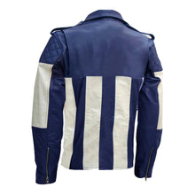 Load image into Gallery viewer, Mens Blue &amp; White Leather Jacket
