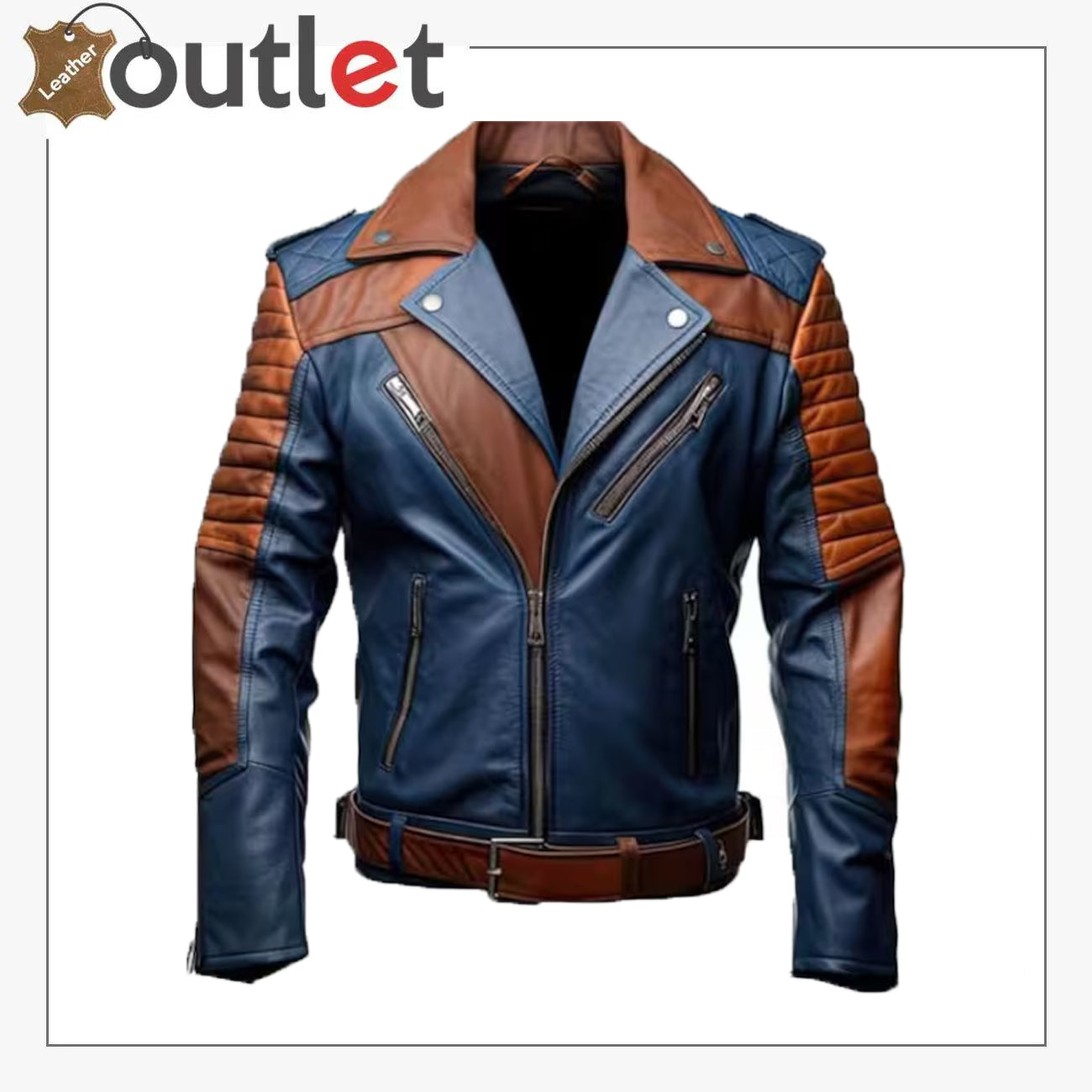 Herren Blaue und Braune Maßgefertigte Lederjacke