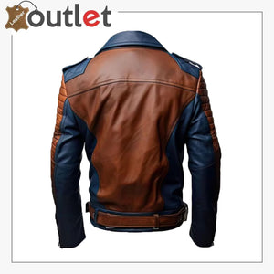 Mens Blue and Brown Custom Leather Jacket