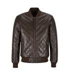 Mens Bomber Leather Jacket Brown Quilted Street Inspired Leather Outlet