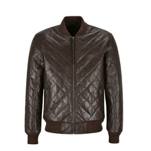 Load image into Gallery viewer, Mens Bomber Leather Jacket Brown Quilted Street Inspired Leather Outlet

