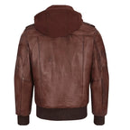Herren Braun Kapuzen Bomber Lederjacke