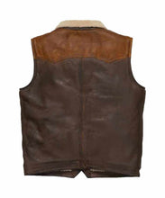 Load image into Gallery viewer, Mens Brown Shearling Fur Sheepskin Leather Vest
